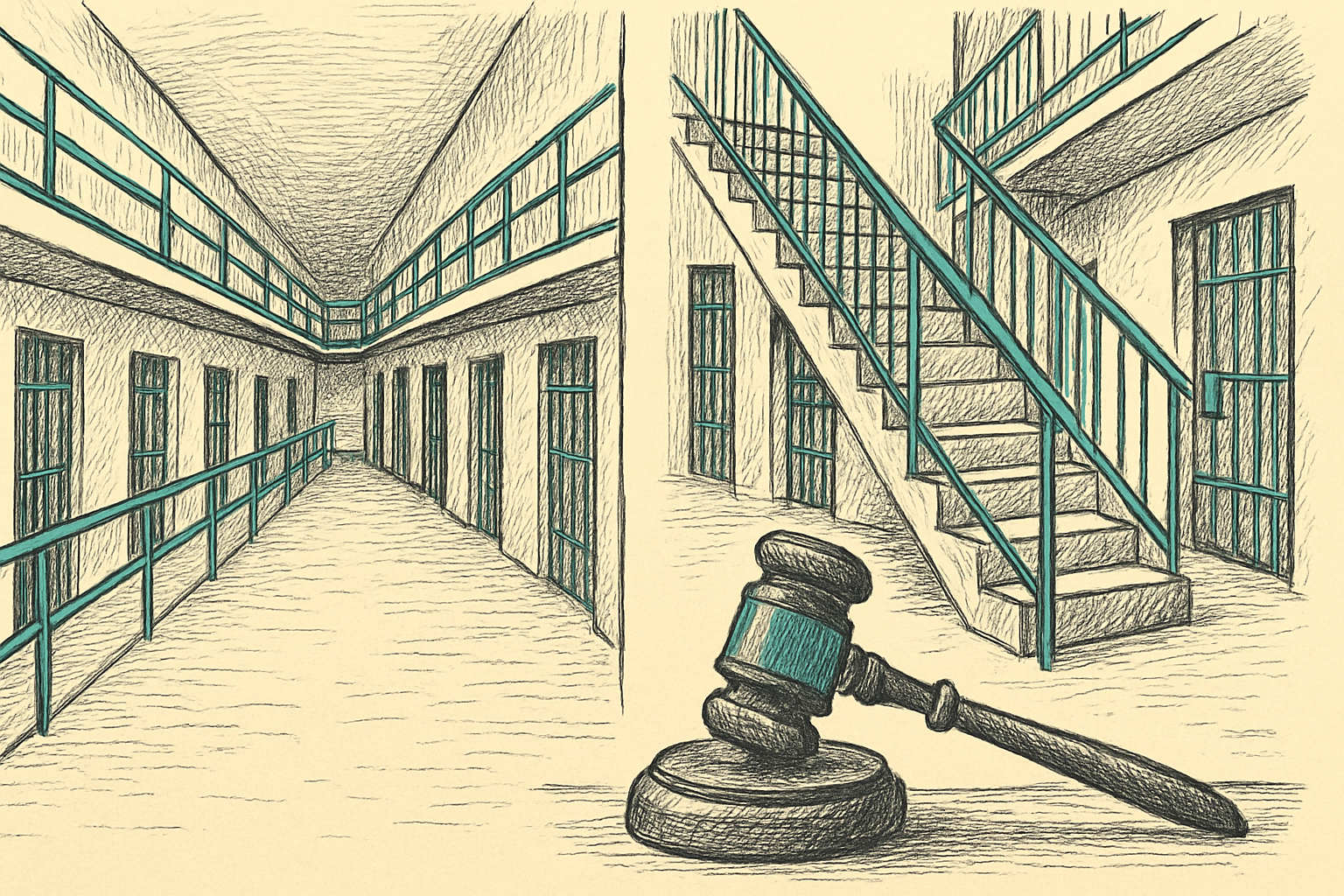 Side-by-side visual comparison of concurrent and consecutive sentencing paths in a prison setting Side-by-side visual comparison of concurrent and consecutive sentencing paths in a prison setting