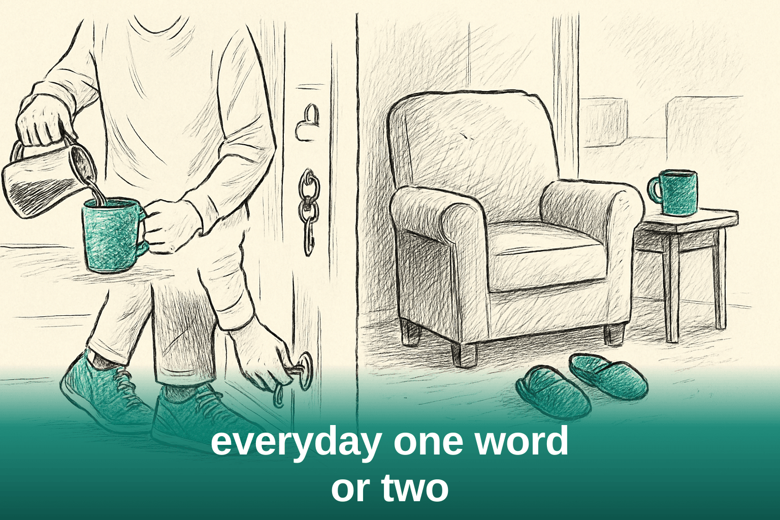 Split scene showing everyday routine activities versus a descriptive everyday moment