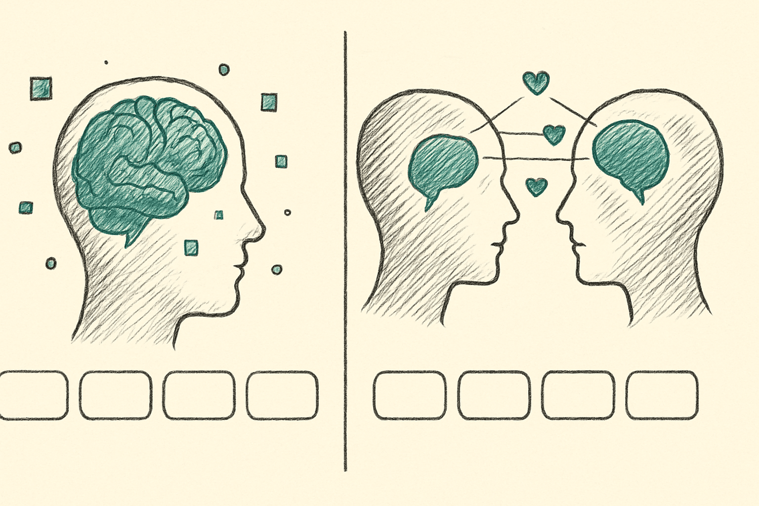 Side-by-side comparison of saber and conocer with a brain symbol for facts and connected figures for familiarity Side-by-side comparison of saber and conocer with a brain symbol for facts and connected figures for familiarity
