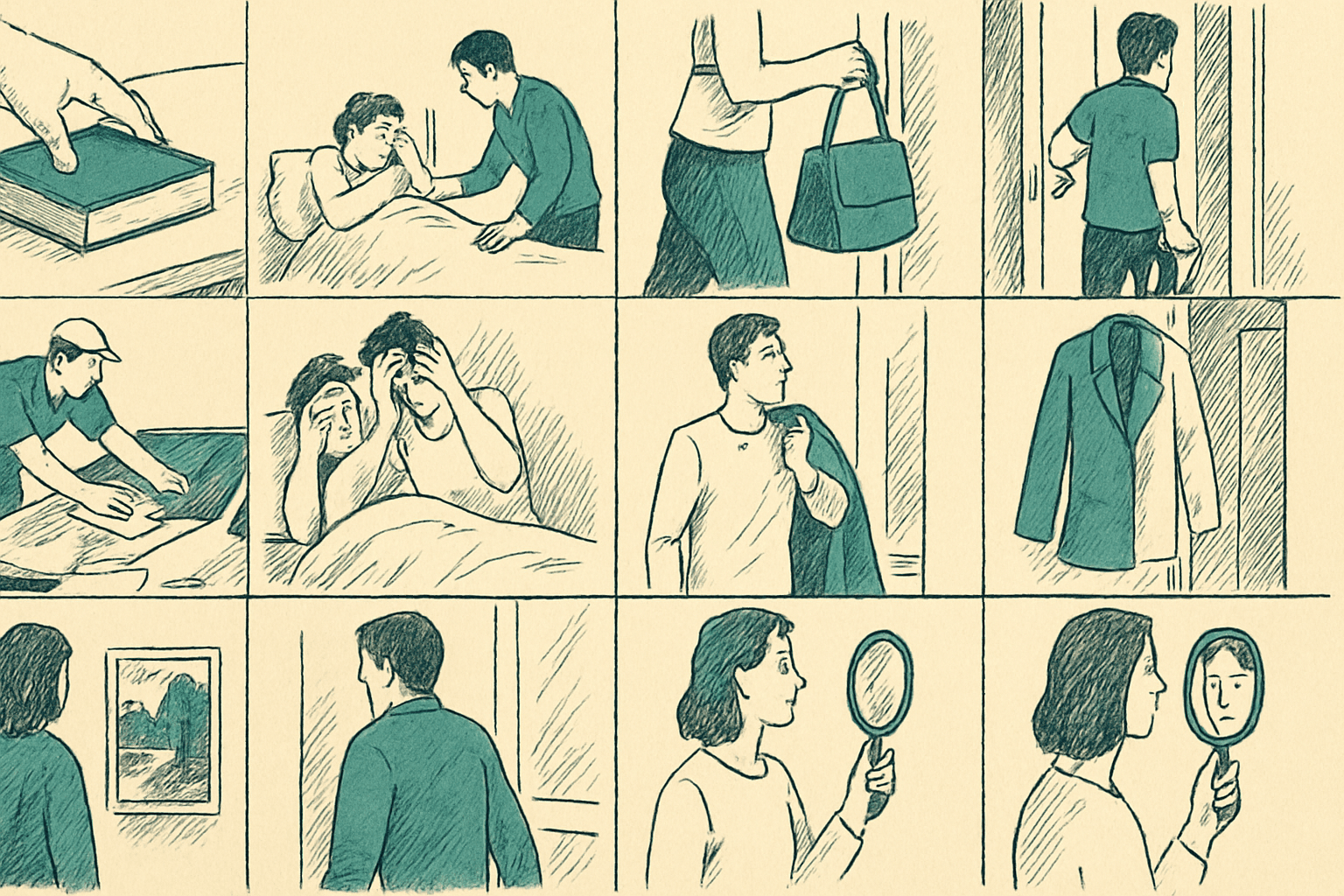 Grid of paired scenes showing Spanish verbs whose meaning changes between reflexive and non-reflexive forms, such as putting an object versus putting oneself, and waking someone versus waking up Grid of paired scenes showing Spanish verbs whose meaning changes between reflexive and non-reflexive forms, such as putting an object versus putting oneself, and waking someone versus waking up